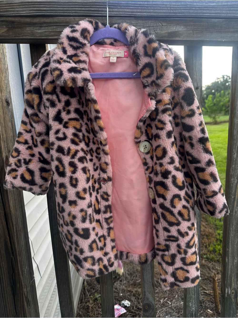 Pink Chicken Pink Leopard Faux Fur Pea Coat